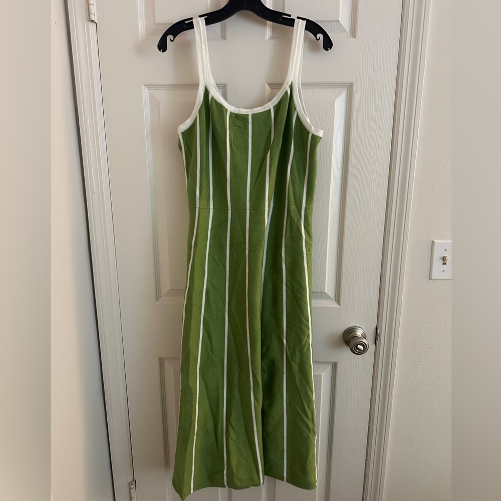 Elegant Green and White Striped Dress